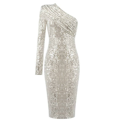 One-shoulder Oblique Collar Wrapped Chest Evening Dress